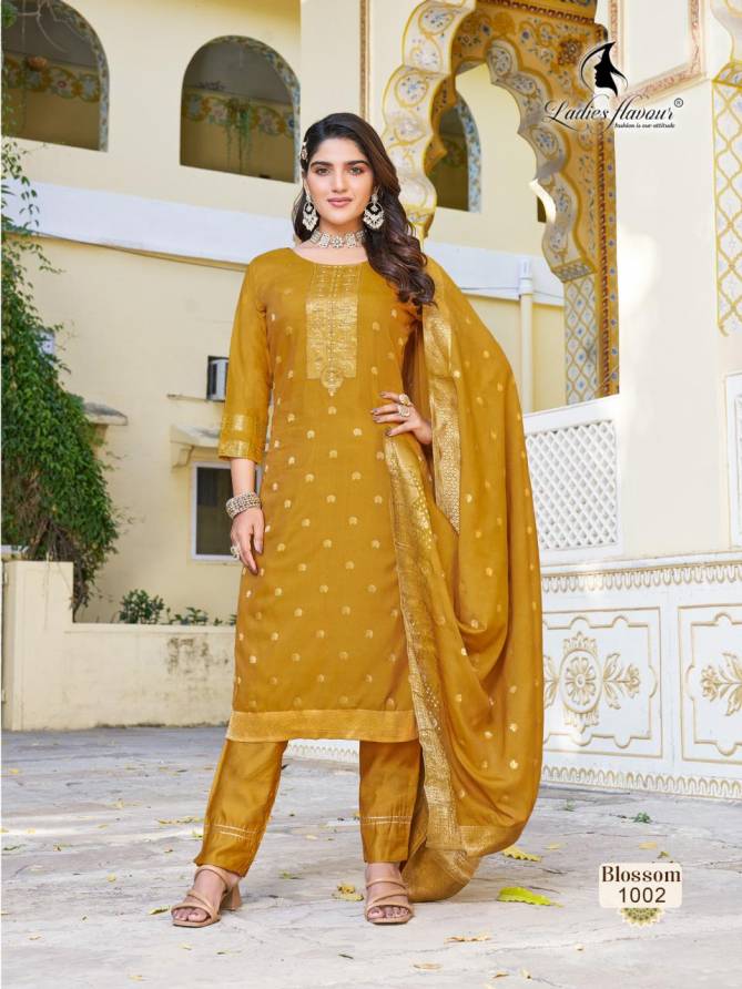 Ladies Flavour Blossom Chanderi Jaquard Readymade Suits